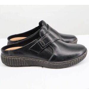 Clarks Caroline Bay Black Leather Clog Mule Slip On Comfort Shoe 8M